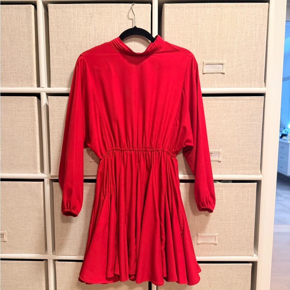 RHODE Red Pleated-Neck Blouse